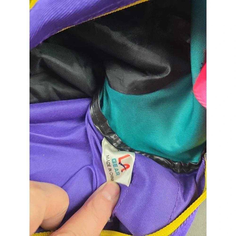Vintage 80s LA Gear Duffle Bag  Neon Color Block Mesh 18"x9"x9" - Picture 8 of 16